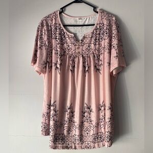 Light Pink Floral-Print Short Sleeve Blouse